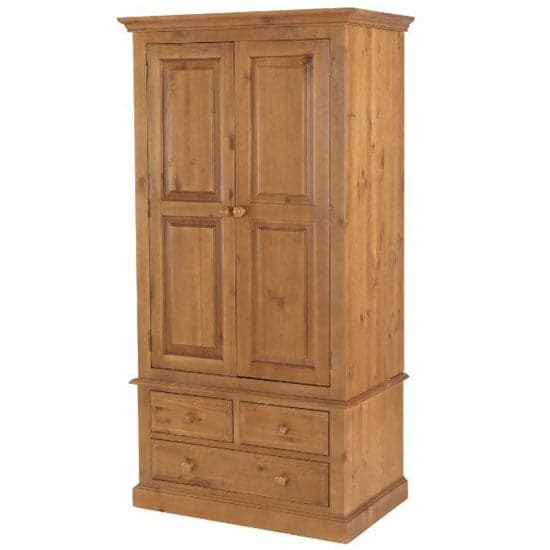Herndon Wooden Double Door Wardrobe In Lacquered With 3 Drawers_1