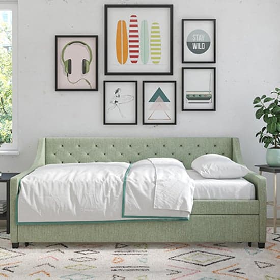 Heron Linen Fabric Daybed With Guest Bed In Light Green_3