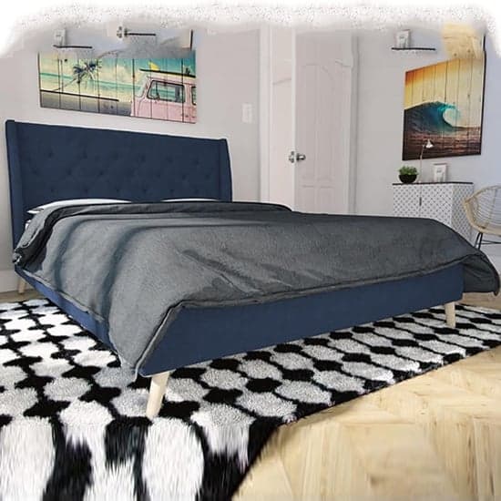 Heron Linen Fabric Double Bed In Blue_1
