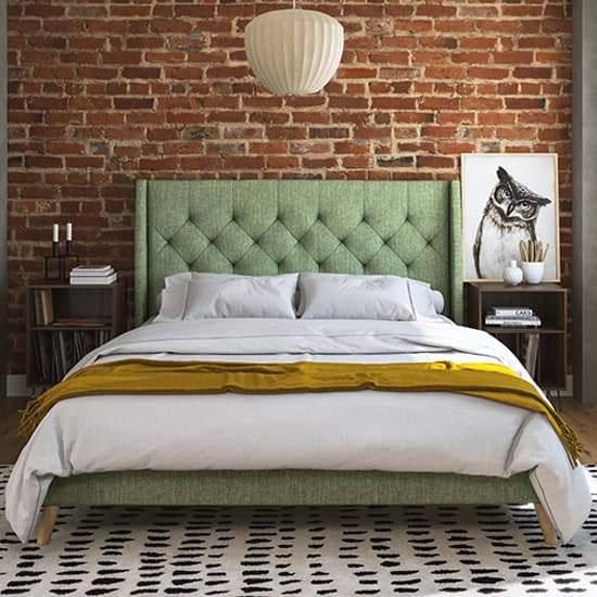Heron Linen Fabric Double Bed In Green_2