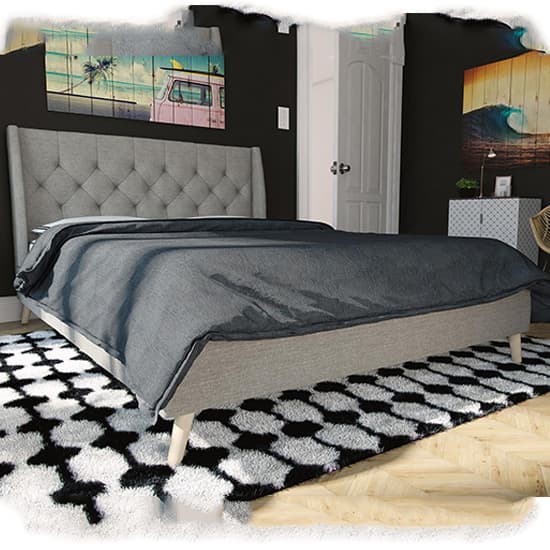 Heron Linen Fabric Double Bed In Grey_1