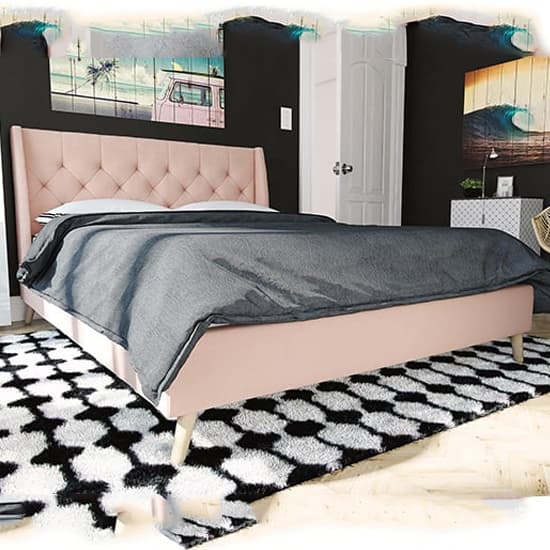 Heron Linen Fabric Double Bed In Pink_1