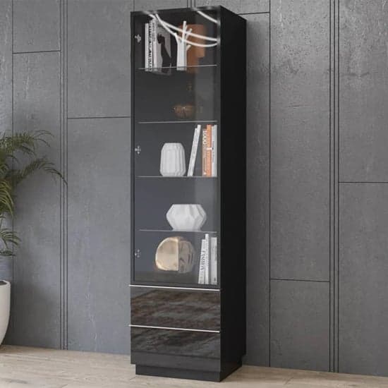 Herrin Display Cabinet Tall 1 Door In Black Glass Front And LED_1