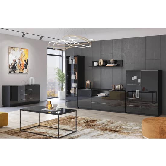 Herrin Sideboard 2 Doors 2 Drawers In Black Glass Front And LED_2