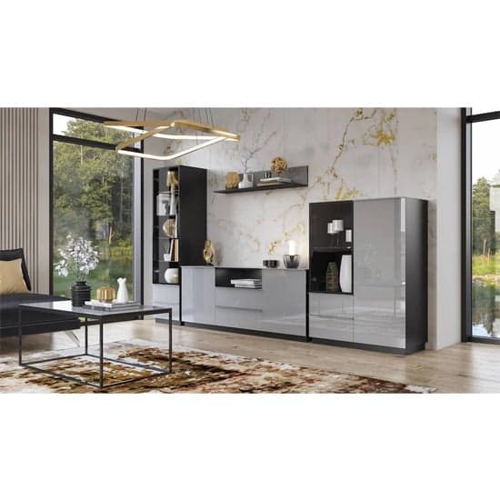 Herrin Sideboard 2 Doors 2 Drawers In Grey Glass Front And LED_3