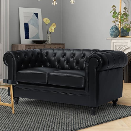 Hertford Chesterfield Faux Leather 2 Seater Sofa In Black_2