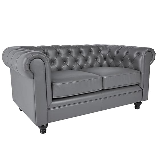 Hertford Chesterfield Faux Leather 2 Seater Sofa In Dark Grey_5