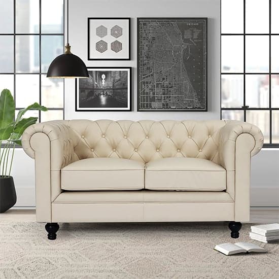 Hertford Chesterfield Faux Leather 2 Seater Sofa In Ivory_3