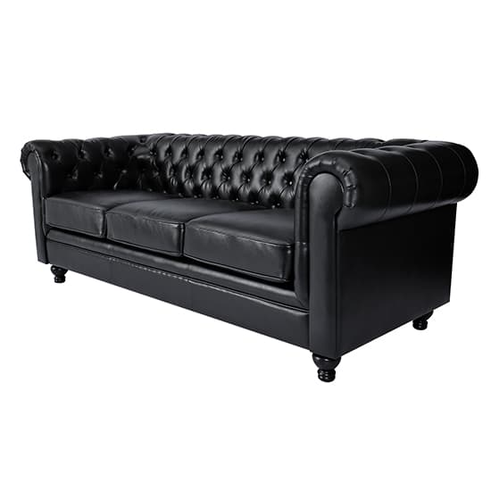 Hertford Chesterfield Faux Leather 3 Seater Sofa In Black Furniture
