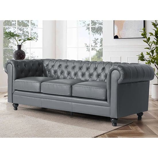 Hertford Chesterfield Faux Leather 3 Seater Sofa In Dark Grey_2