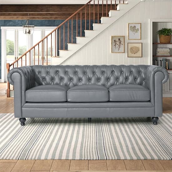 Hertford Chesterfield Faux Leather 3 Seater Sofa In Dark Grey_3