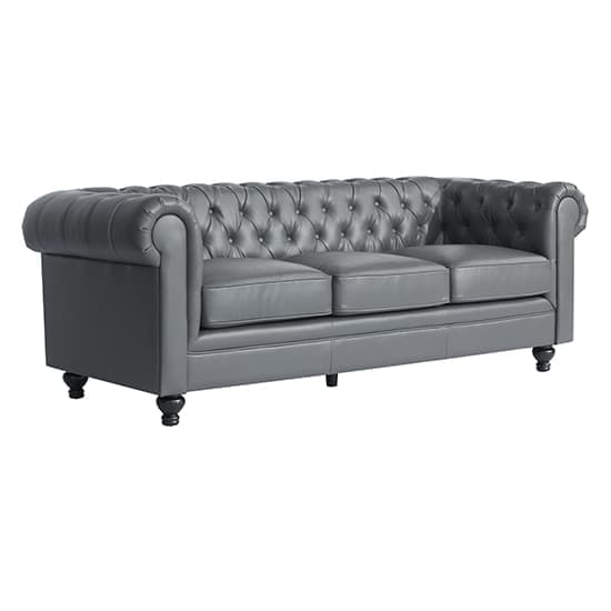Hertford Chesterfield Faux Leather 3 Seater Sofa In Dark Grey_5