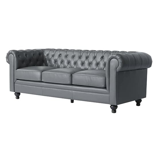 Hertford Chesterfield Faux Leather 3 Seater Sofa In Dark Grey_6