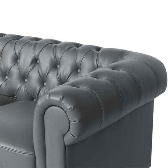 Hertford Chesterfield Faux Leather 3 Seater Sofa In Dark Grey_7