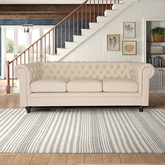 Hertford Chesterfield Faux Leather 3 Seater Sofa In Ivory Furniture