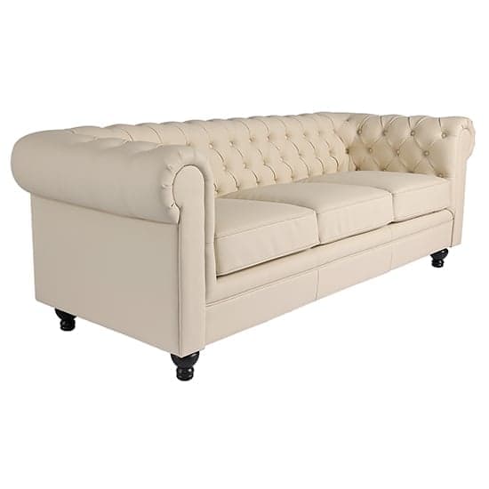 Hertford Chesterfield Faux Leather 3 Seater Sofa In Ivory_5