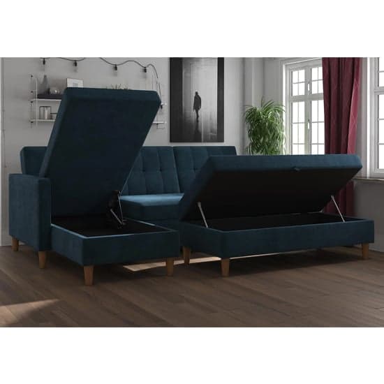 Hertford Fabric Sectional Sofa Bed With Storage In Blue_2