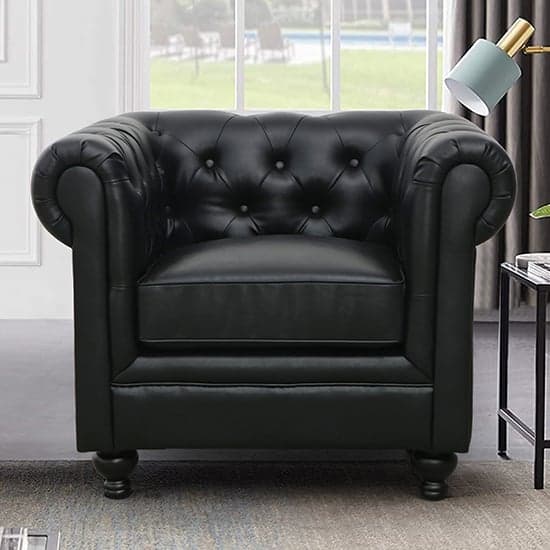 Hertford Chesterfield Faux Leather 1 Seater Sofa In Black_2
