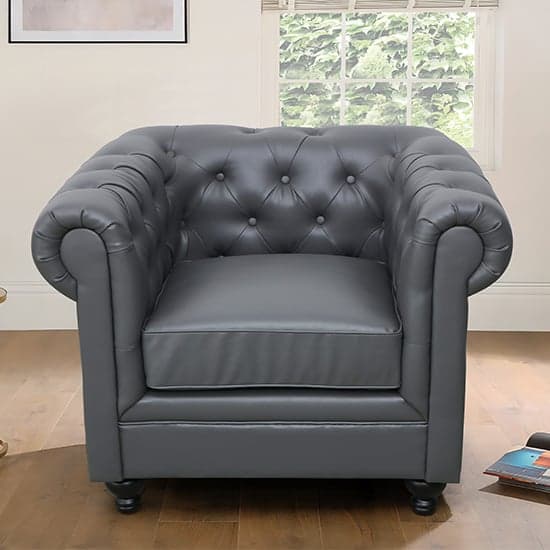 Hertford Chesterfield Faux Leather 1 Seater Sofa In Dark Grey_3
