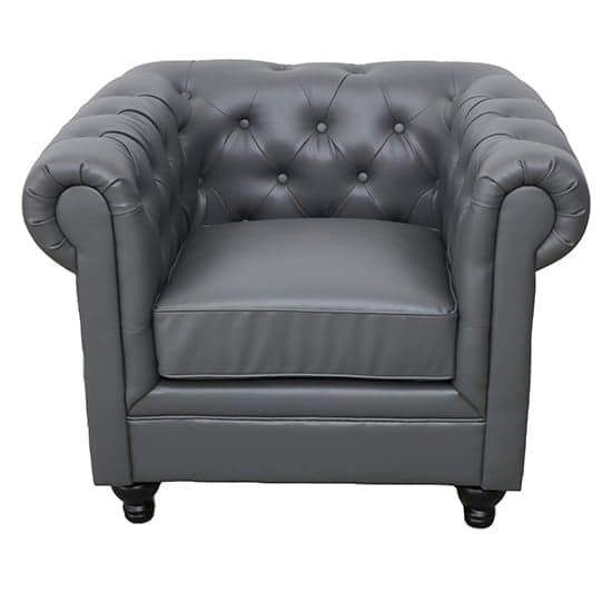 Hertford Chesterfield Faux Leather 1 Seater Sofa In Dark Grey_2