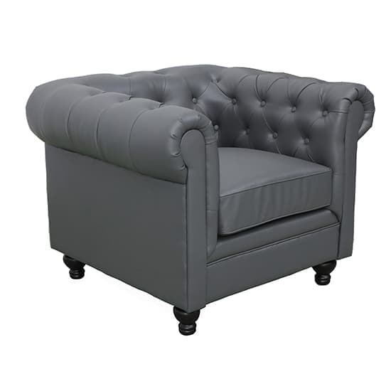 Hertford Chesterfield Faux Leather 1 Seater Sofa In Dark Grey_1