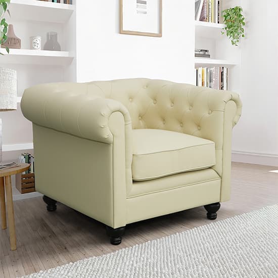 Hertford Chesterfield Faux Leather 1 Seater Sofa In Ivory_1