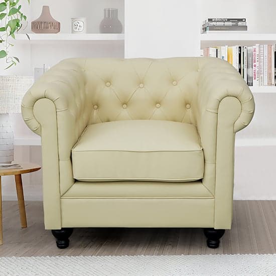 Hertford Chesterfield Faux Leather 1 Seater Sofa In Ivory_2