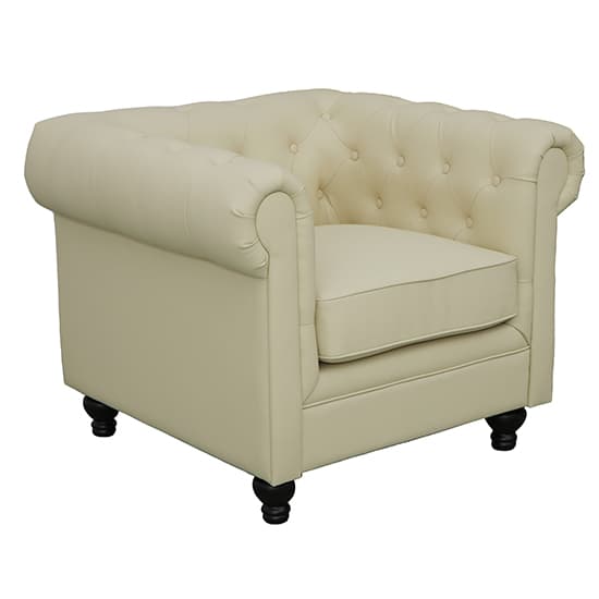 Hertford Chesterfield Faux Leather 1 Seater Sofa In Ivory_4