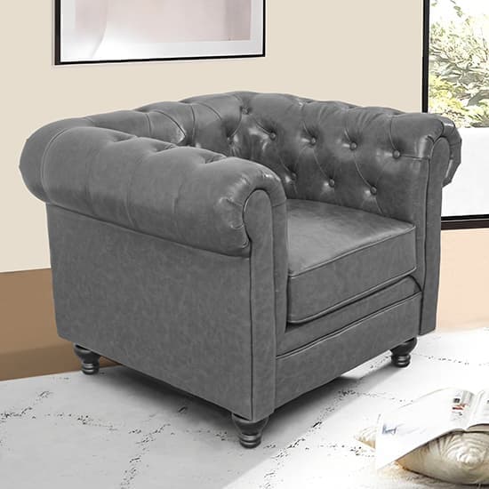 Hertford Chesterfield Faux Leather 1 Seater Sofa In Vintage Grey_2