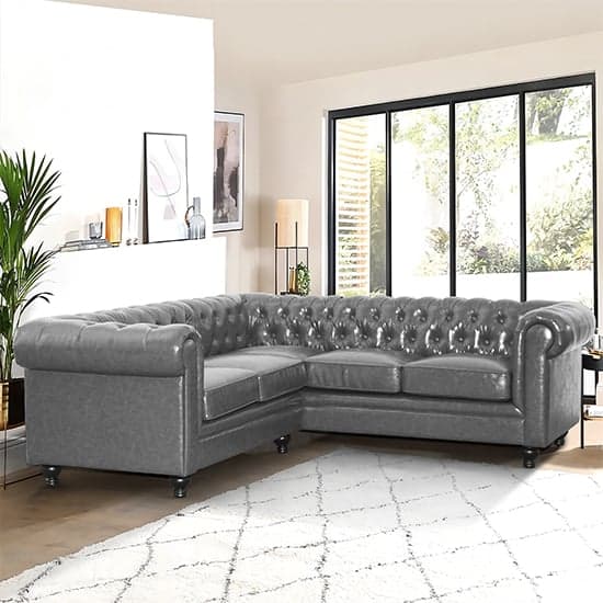 Hertford Chesterfield Faux Leather Corner Sofa In Vintage Grey_4