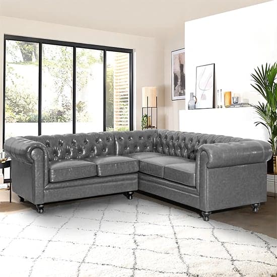 Hertford Chesterfield Faux Leather Corner Sofa In Vintage Grey_3
