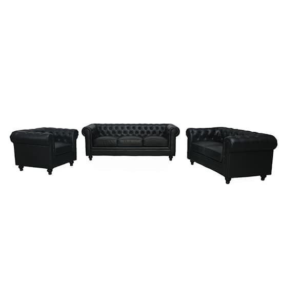 Hertford Chesterfield Faux Leather 3+2+1 Sofa Set In Black Furniture