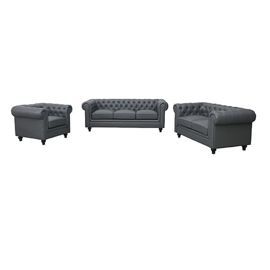 Hertford Chesterfield Faux Leather 3+2+1 Sofa Set In Dark Grey_2