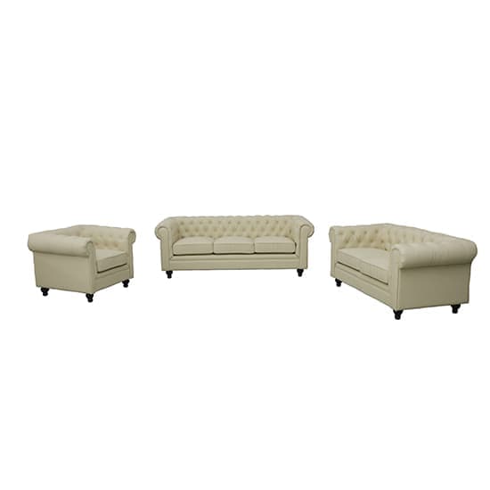 Hertford Chesterfield Faux Leather 3+2+1 Sofa Set In Ivory_2