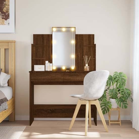 Hervey Wooden Dressing Table In Brown Oak With LED_1