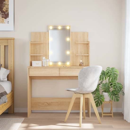 Hervey Wooden Dressing Table In Sonoma Oak With LED_1