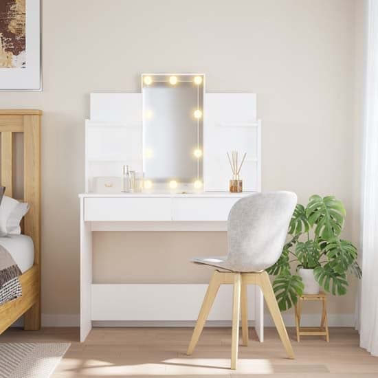 Hervey Wooden Dressing Table In White With LED_1