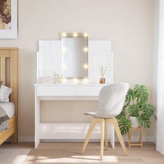 Hervey High Gloss Dressing Table In White With LED_1