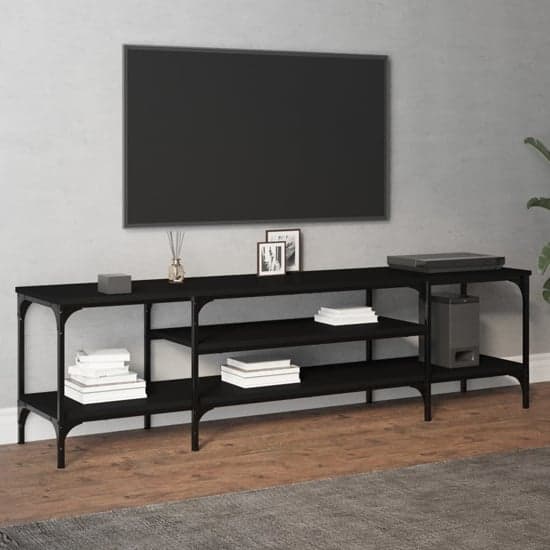 Hetty Wooden TV Stand Large With 2 Shelves In Black_2