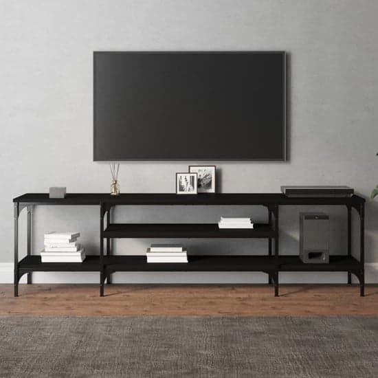 Hetty Wooden TV Stand Large With 2 Shelves In Black_1