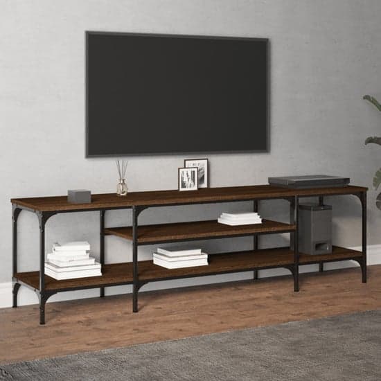 Hetty Wooden TV Stand Large With 2 Shelves In Brown Oak_2