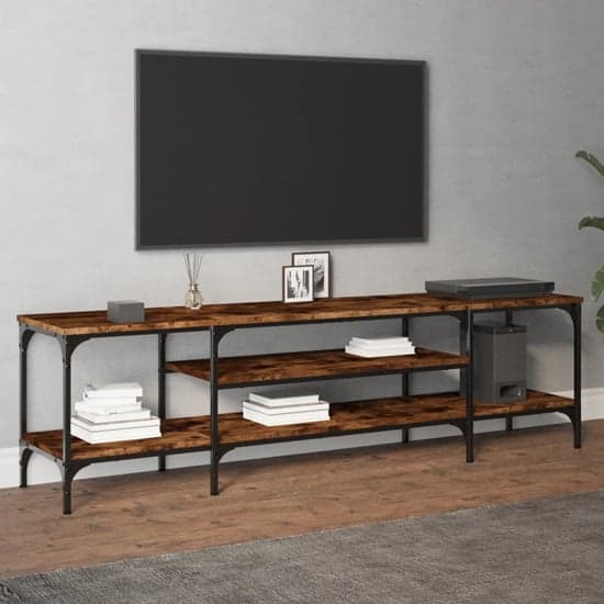Hetty Wooden TV Stand Large With 2 Shelves In Smoked Oak_2