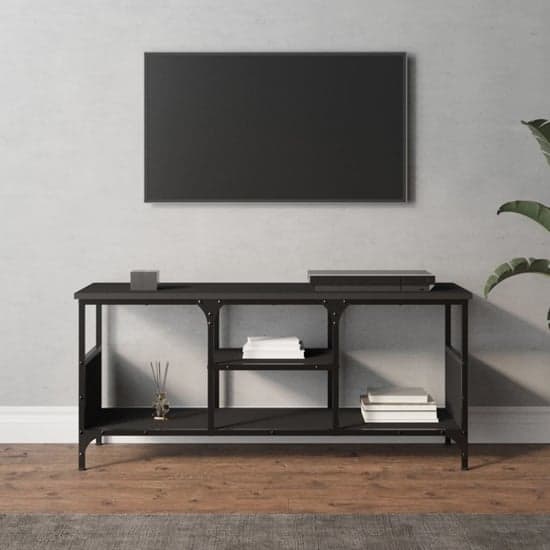 Hetty Wooden TV Stand Small With 2 Shelves In Black_1