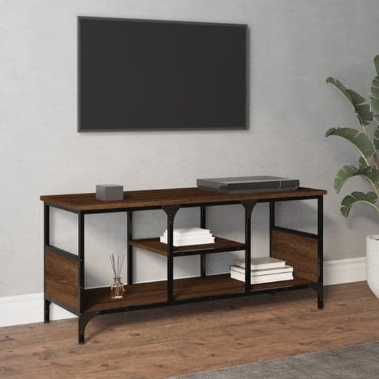 Hetty Wooden TV Stand Small With 2 Shelves In Brown Oak_2