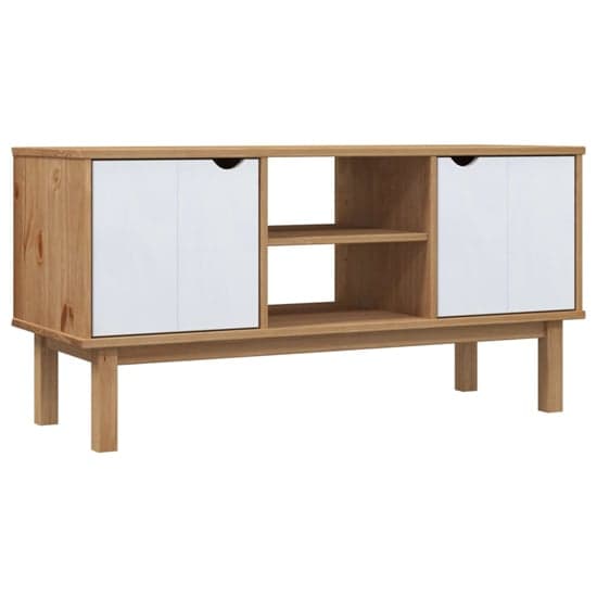 Hewitt Pine Wood TV Stand With 2 Doors In Brown And White_2