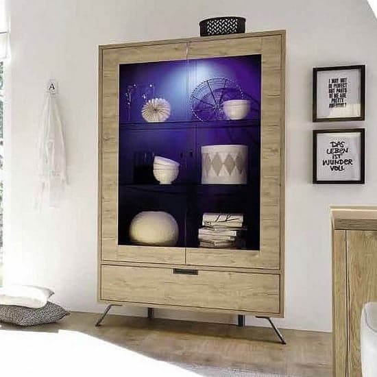 Heyford Display Cabinet In Sherwood Oak With 2 Doors And LED_1