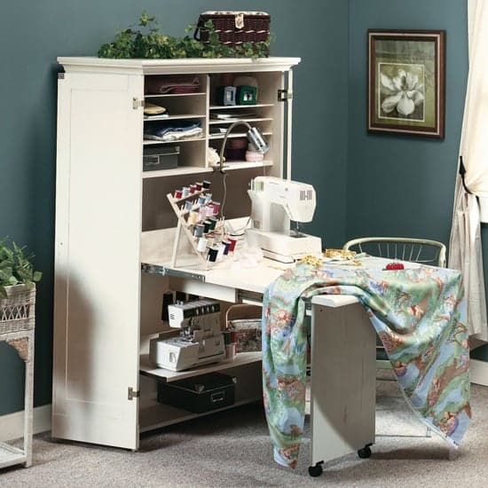 Hideaway Wooden Computer Desk In Antiqued White_4