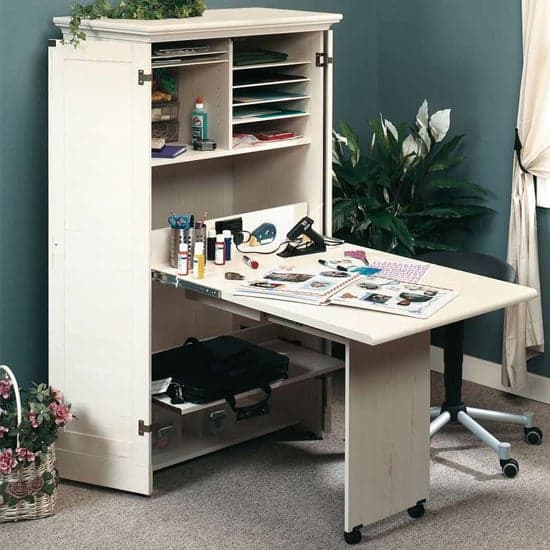 Hideaway Wooden Computer Desk In Antiqued White_1