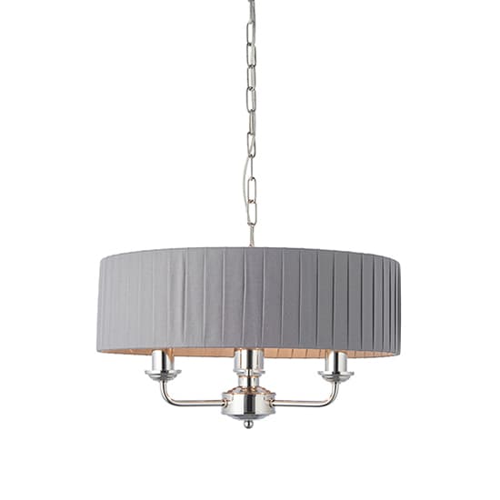 Highclere 3 Light Charcoal Fabric Pendant Light In Bright Nickel_3