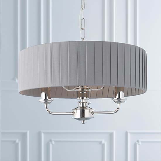 Highclere 3 Light Charcoal Fabric Pendant Light In Bright Nickel_5